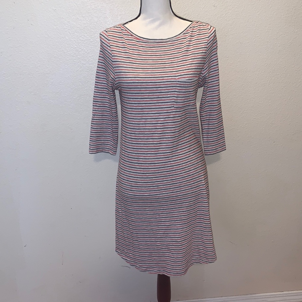 Gap striped boat neck knee length dress grey red